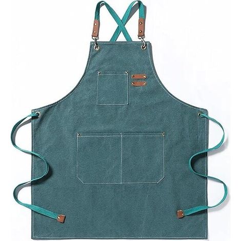 Grembiule da cuoco Ulisem, grembiule da giardinaggio in tela di cotone con ampie tasche per uomo e donna, pettorina da cucina, grembiule da giardino resistente e regolabile - Verde (1/4)