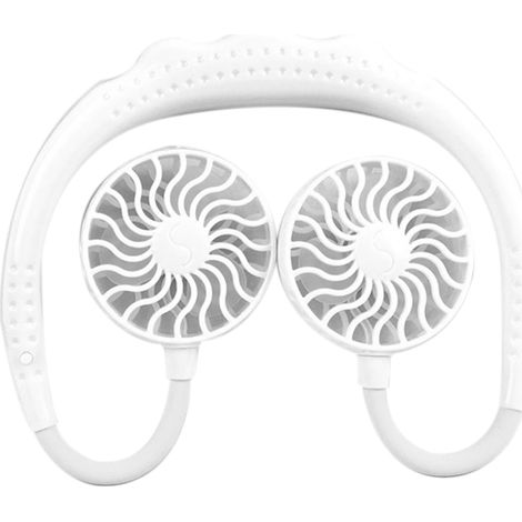 Tragbarer, per USB aufladbarer Nackenventilator, freihändig nutzbar, mit zwei Ventilatorköpfen, Mini-Format für Sport, Büro und Zuhause (1/2)