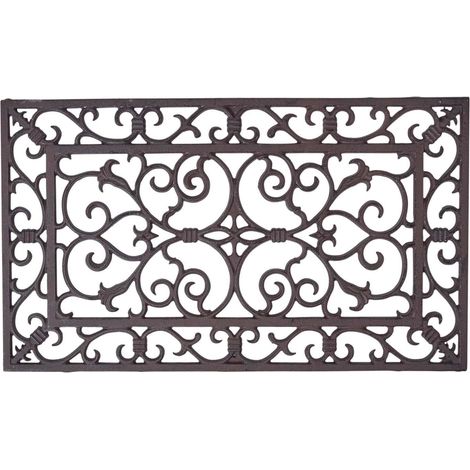 HOMESCAPES Cast Iron Door Mat Brown Rectangular Parisian Design