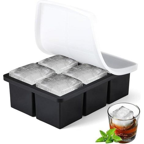 Eiswürfelform Silikon mit Deckel, 6 XXL Eiswürfel, BPA-frei, für Cocktails (1/5)