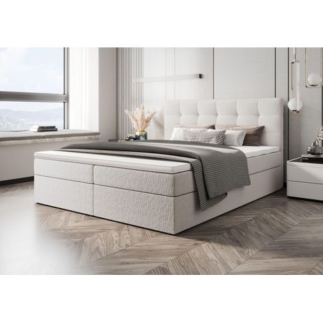 Lit Boxspring Sagani - Crème - 160x200 Cm - Lit Avec Rangement - Design Moderne - Matelas À Ressorts Bonnell (1/4)