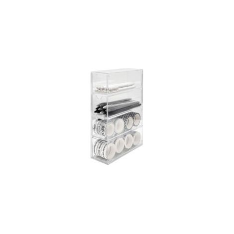 Boîte de rangement pour lunettes à 4 niveaux, empilable, transparente, pour le bureau ou la chambre. (1/5)