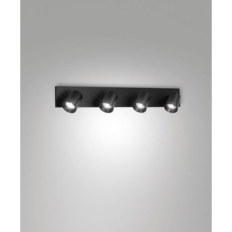 Spot de plafond Modo à 4 lumières, structure en aluminium moulé sous pression, noir, douille GU10, idéal pour l'éclairage intérieur, style moderne