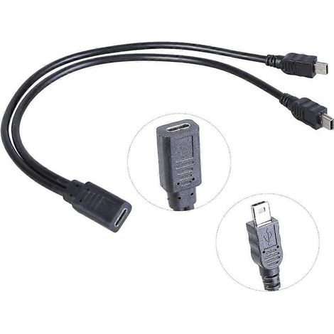 Câble d'extension répartiteur USB Type C femelle vers double mini USB 5 broches mâle pour la charge (1/4)