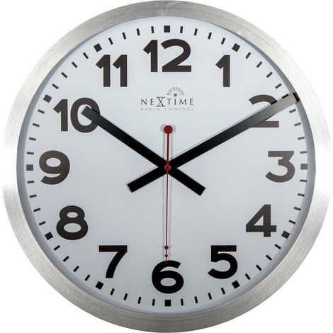 Horloge murale radiopilotée DCF en aluminium blanc de 35 cm - Cadran à chiffres - PANGIVO (1/5)