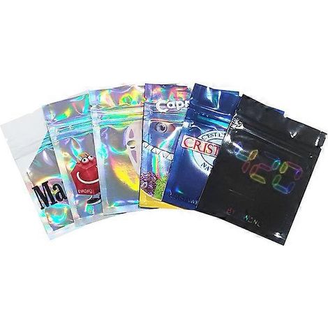 Sachet de conservation réutilisable en film polyester à motif de feuilles, 7 x 9 cm, auto-scellant et imperméable. Sachet de cuisson transparent en plastique imprimé. 4 à 50 pièces par paquet. (1/4)