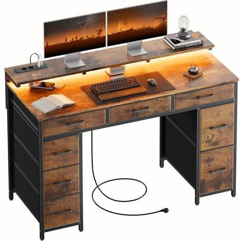 ECOFURNIX - Bureau d'ordinateur ergonomique marron - Bois d'ingénierie - 50P x 120L x 74H cm