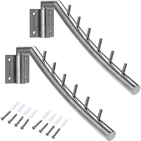 Pr Ersandy – Patères inox mural 2 crochets – Charge max 30kg – Barre pivotante 180° – 6 tiges pour organiser vêtements et accessoires