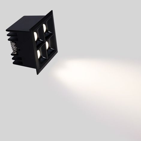 Downlight LED Cuadrado Empotrable 8W - Negro - 4 Focos -