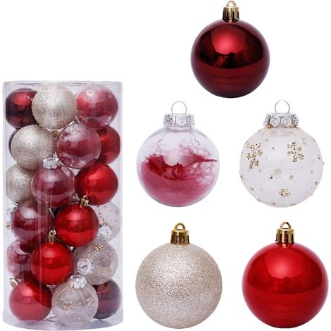 Boules de Noël en Boule Ornements Décoration pour Décor d'arbre Fête + Or 30pcs Plastique Rouge (1/5)