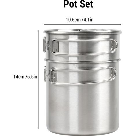 Batterie de cuisine en acier inoxydable, tasse de Camping, marmite Portable d'extérieur pour 2 à 3 personnes (1/5)