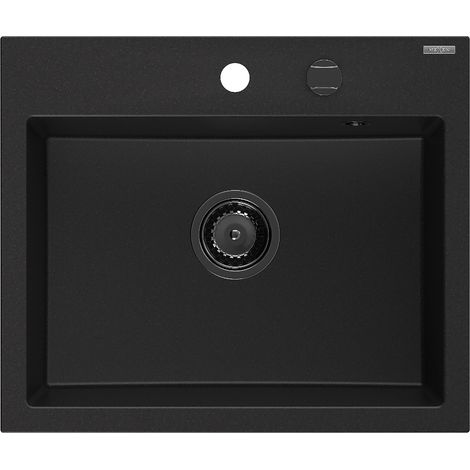 Mexen Oscar lavello in granito 1 vasca 580 x 490 mm, nero, sifone nero - 6519581000-77-B (1/5)