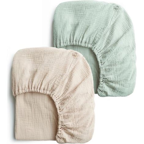 Drap-housse en mousseline de coton pour cododo, 100 % coton, pour lits bébé, compatible avec matelas ovales et rectangulaires, coloris abricot crème et vert crème, 96 x 61 cm (1/5)