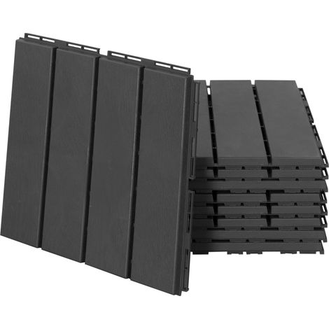 Set de 9 dalles terrasse en plastique noir 30x30 cm pour balcon et jardin avec système clic (1/5)