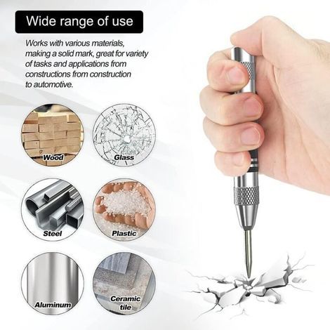 2 Poinçons Centraux Automatiques à Ressort Réglable pour Bois, Mur et Métal – avec 2 Pointes de Rechange (1/3)