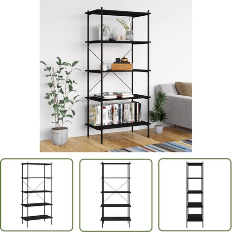 The Living Store Étagère à 5 niveaux Noir 80x40x163 cm - Bibliothèque - Étagère - Rangement - Meuble Noir - Bibliothèque Design (1/5)