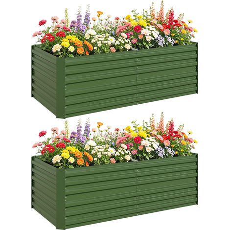 Lot de 2 carrés potagers de jardin - Outsunny - rectangulaires tubes de renforcement - acier galvanisé - 180 x 90 x 59 cm - vert (1/5)
