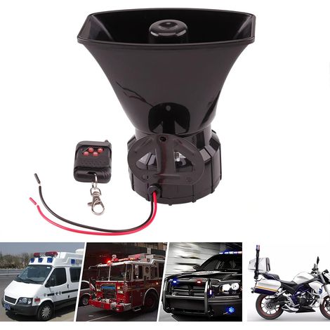 7 Töne Polizeisirene Hupe Lauter Auto-Warnalarm 12 V 100 W Kabelloser Auto-Sirenenlautsprecher mit Fernbedienung Notfallalarm Hupenalarm (DC-Hupensirene)