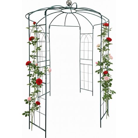 Relaxdays Rose Pavilion Metal, HWD: 290 x 206 x 206 cm, climbing support, garden, climbing pavilion with hook, green