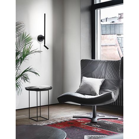 Applique murale en métal noir avec spot et diffuseur orientables, LED 9W intégrée, design moderne et élégant, H.55 cm - Perenz Illuminazioni