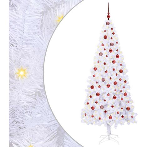 Sapin de Noël artificiel avec 300 lumières LED blanches, 210 cm de haut, en PVC et acier. (1/5)