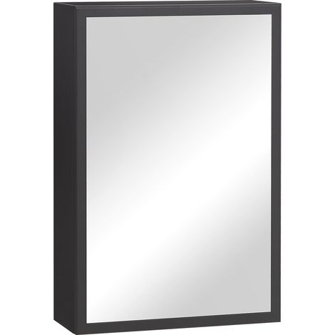 Armoire de salle de bain 40x15x60 cm, avec miroir, 3 étagères, armoire murale moderne, meuble de rangement, adapté pour la salle de bain - Noir