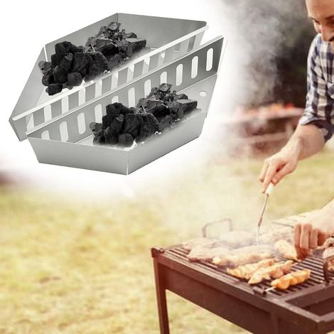 Lot de 2 paniers à charbon argentés pour barbecue, avec porte-briquettes, pour fumoir et gril.-AquaForge