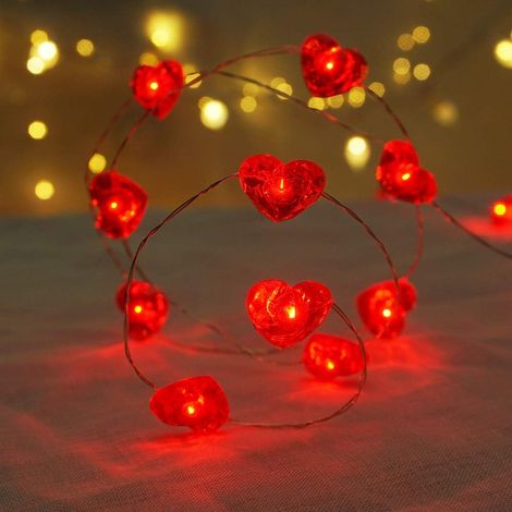 Guirlande Lumineuse - 30 LED Forme de Cœur Rouge - 3 m - Fonction Minuterie et Télécommande - Alimentation par Piles - Pour Décoration Intérieure (1/5)