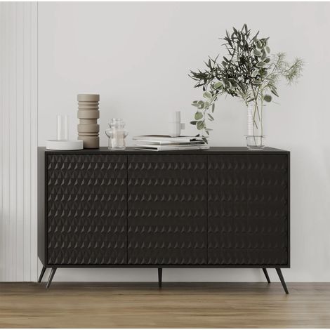 AX LIVING Schwarze Sideboard Delvine 154 cm – strukturiertes Design