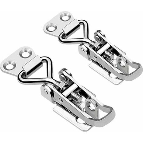 Chiusura a leva in acciaio inox, 2 pezzi, chiusura a leva in metallo, antiruggine, fissaggio robusto, chiusura a morsetto, per mettere in sicurezza e serrare valigie, armadi e porte (1/4)