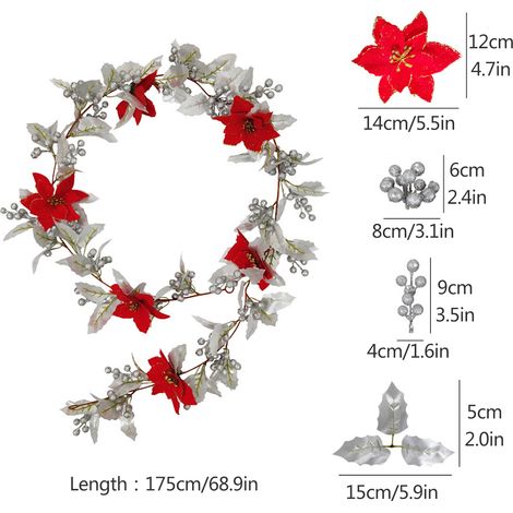 Guirlande de gui argenté Noël 175 cm artificielle polyvalente à suspendre déco soie mur porte 1 pièce (1/3)