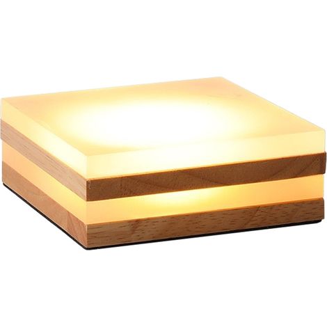 Veilleuse En Bois Et Acrylique - Base Lumineuse LED Pour Bonsaï Poisson Ou Vase - 9,4 x 9,4 x 3,5 cm - 3 W - 5 V - 1 Pièce (1/5)