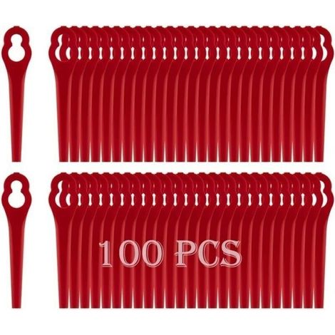 Lames plastique pour tondeuses Einhell, lot de 100 pièces. Enroulées, remplacement facile et durable.