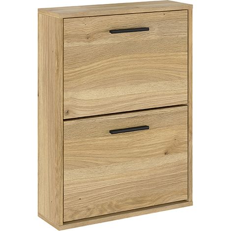 Meuble à chaussures, commode à chaussures à 2 portes coloris chêne Mauvella - Longueur 54 x profondeur 18 x hauteur 73 cm (1/4)