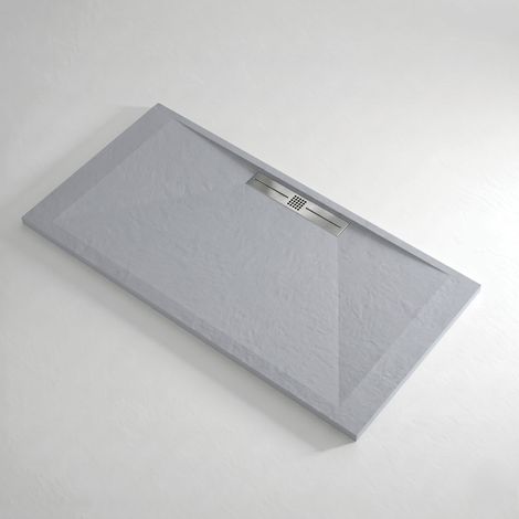 Mineralguss-Duschwanne extra flach EDIS Schieferoptik GRAU 70x120 cm Ablaufschutz in Chrom (1/4)
