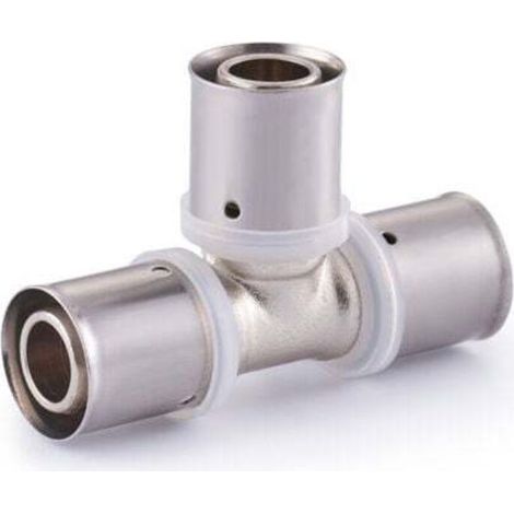 Mehrschicht-Fitting, aufpressbares Mehrschicht-T-Stück, gleichförmiges Mehrprofil Ø20. Spezielles Verbindungszubehör für Fußbodenheizungsrohre. (1/2)