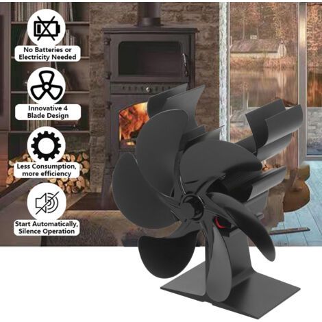 Ventilateur Poele à Bois 6 Pales Ventilateur Cheminée Alimenté à la Chaleur Ventilateur Silencieux avec Protection Contre le Surchauffe pour Noël,noir (1/5)