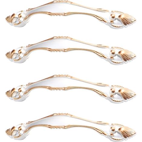 JSSEVN - Set of 10 pure white metal handles with elegant Golden Line design for cabinets, drawers, cupboards (96 mm) (1/5)