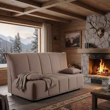 Talamo Italia Sofa cama Alisee, Sofá de 2 plazas, 100% Made in Italy, Sofá de salón con apertura trolley con apertura trolley, en tela acolchada, con almohadas incluidas, Cm 125x90h85, Tórtola, con em (1/5)