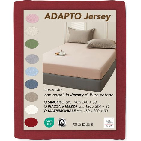 Lenzuola Sotto con Angoli Adapto Jersey Bordeaux - Cotone Elasticizzato H30cm - Singolo, Piazza e Mezza, Matrimoniale Cm. 90x200