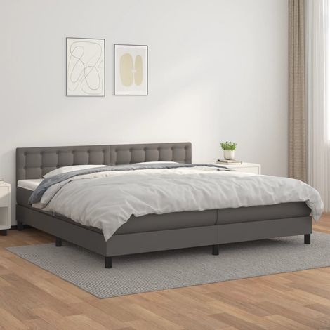 Sommier à lattes de lit avec matelas Gris 200x200 cm Similicuir (1/5)