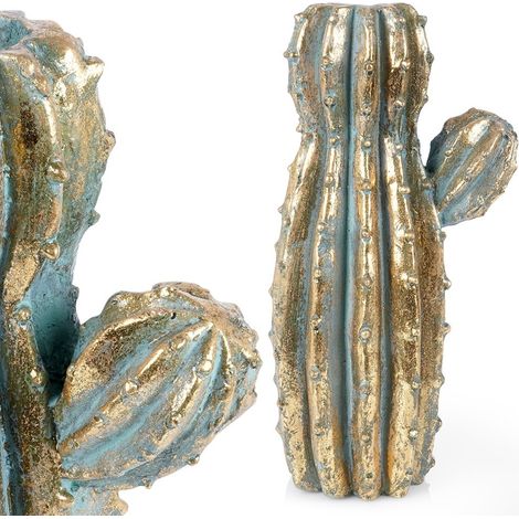 Vaso dorato per fiori, composizioni floreali, decorazioni, statuetta di cactus (1/5)