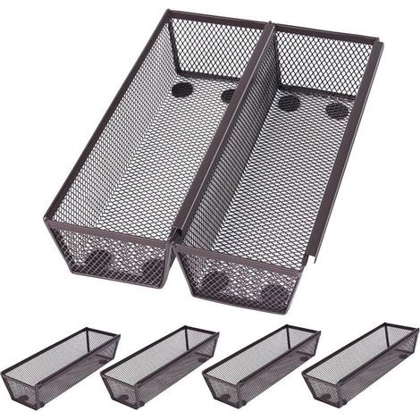 FENOPLASTICALot de 6 paniers de rangement en maille bronze – Acier solide – Dimensions 25 x 8 x 5 cm – Antidérapants pour tiroirs de cuisine (1/5)