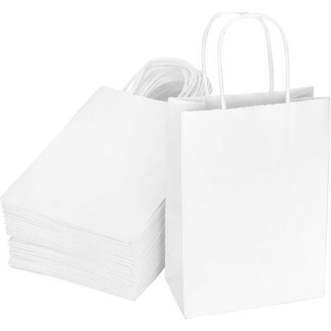 60pcs sacs-cadeaux avec poignées, blanc sac en papie kaft, 15X8X21CM, pou la fête, emballage, sacs-cadeaux d'annivesaie, sacs à povisions (1/4)
