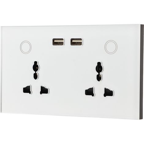 Prise intelligente WiFi universelle avec panneau en verre trempé, double port USB, interrupteur mural, AC110-240V (1/5)