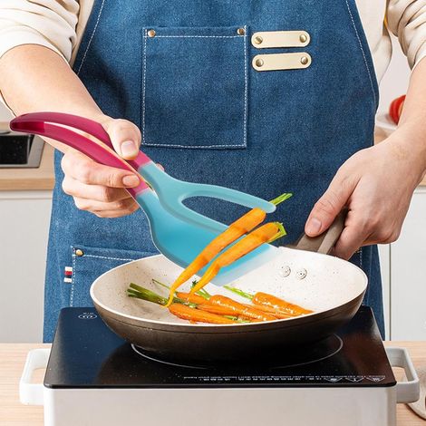 Spatola in silicone per girare le uova Pinze da cucina 2 in 1 - Utensile da cucina ergonomico per pesce, bistecche, pane, pancake, frittate, barbecue, colazione (1/4)