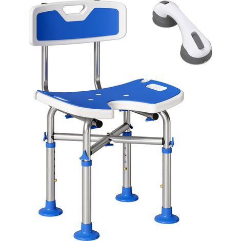 Chaise de douche pour seniors, antidérapante avec dossier, hauteur réglable, support pour pommeau de douche, capacité de charge 150 kg, bleue (1/5)