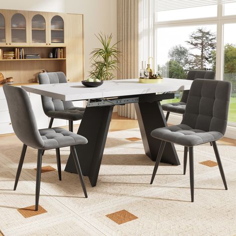 Set tavolo e sedie allungabile per 4 persone, 5 pezzi bianco e nero DESVIAE (1/5)