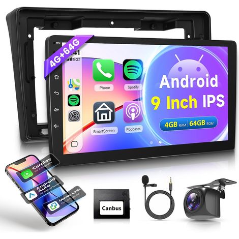 4G+64G Android Autoradio pour 3/2/2 2006-2022 avec sans Fil Carplay Android Auto GPS Navi WiFi 9 Pouces Autoradio Bluetooth FM/RDS/32EQ/USB/SWC Caméra de Recul (1/5)