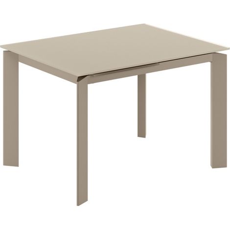 Tavolo Allungabile Frame con Top in Vetro Tortora e Struttura in Metallo Tortora Opaco - Dimensioni 120-170x80x75 cm - Design Moderno (1/4)